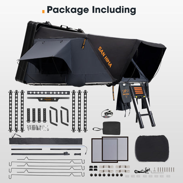 San Hima Jervis Pro Roof Top Tent Hardshell Side Opening + Universal Ute Tub Rack