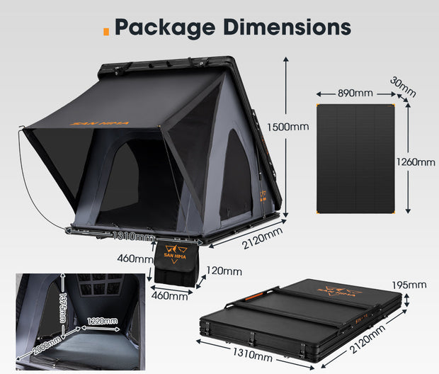 San Hima Kalbarri Roof Top Tent Hardshell W/ Ladder + 200W Shingled Solar Panel