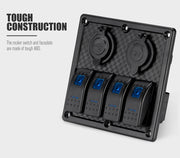 4 Gang Switch Panel ON-OFF Toggle Blue LED Rocker