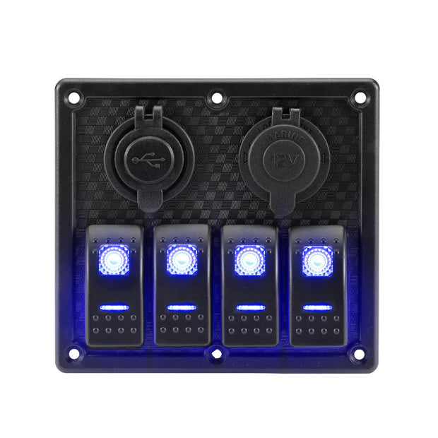 4 Gang Switch Panel ON-OFF Toggle Blue LED Rocker