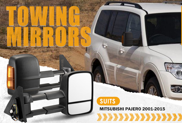 San Hima Pair Extendable Towing Mirrors For Mitsubishi Pajero 2001-2015