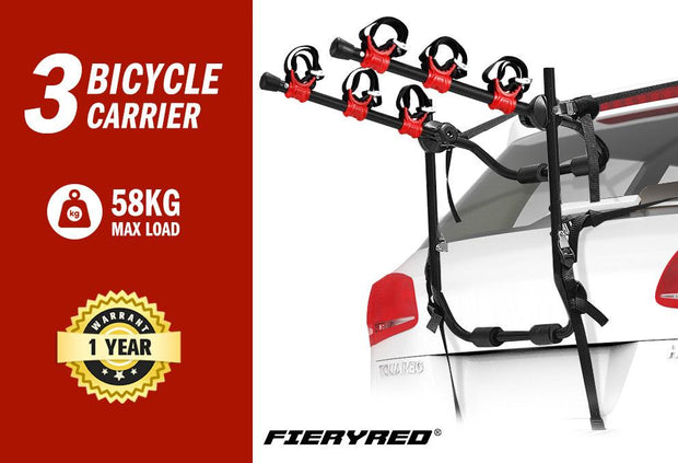 FIERYRED 3 Bike Rack Carrier Car Rear Universal Trunk Foldable