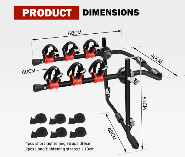 FIERYRED 3 Bike Rack Carrier Car Rear Universal Trunk Foldable