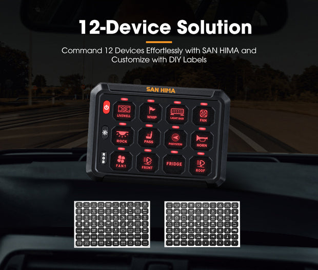 San Hima 12 Gang Bluetooth Switch Panel 12V/24V ON-OFF LED Control