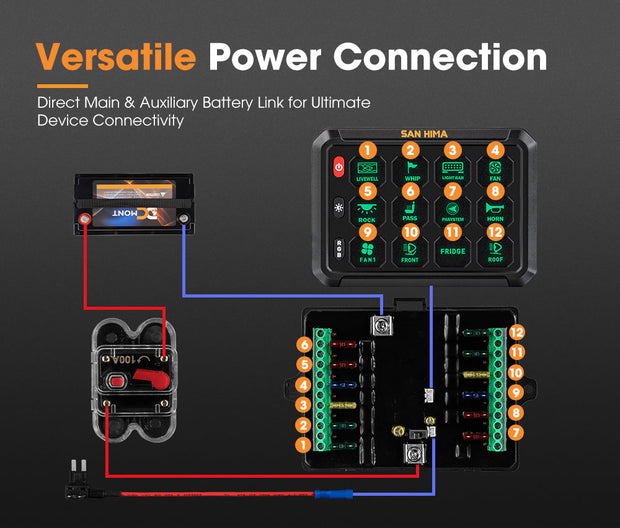 San Hima 12 Gang Bluetooth Switch Panel 12V/24V ON-OFF LED Control