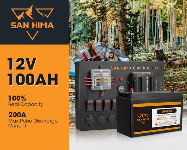 San Hima 12V 100Ah Lithium Iron Phosphate Battery + 12V Control Box With Fuse