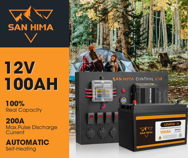 San Hima 12V 100Ah Lithium Iron Phosphate Battery Self-heating + 12V Control Box