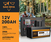 San Hima 12V 200Ah Lithium Iron Phosphate Battery Self-heating + 12V Control Box