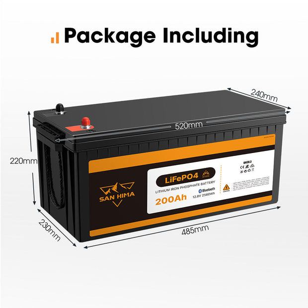 San Hima 12V 200Ah Lithium Iron Phosphate Battery LiFePO4 w/ Bluetooth & Self-heating Function