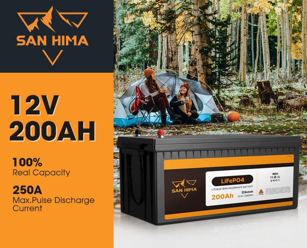 San Hima 12V 200Ah Lithium Iron Phosphate Battery LiFePO4 w/ Bluetooth Built-in BMS