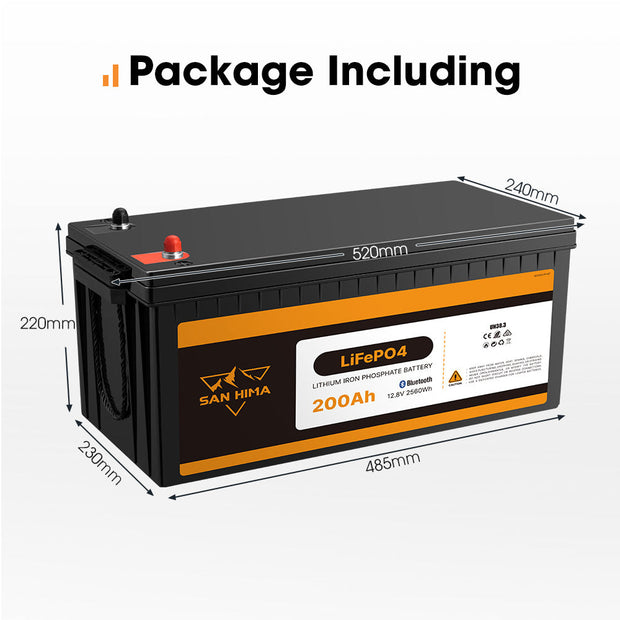 San Hima 12V 200Ah Lithium Iron Phosphate Battery LiFePO4 w/ Bluetooth Built-in BMS