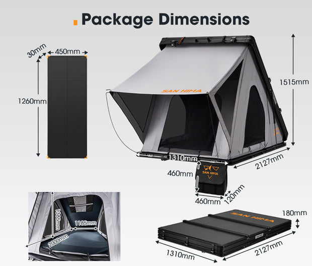 San Hima Kalbarri Roof Top Tent Hardshell With Roof Rack + 120W Solar Panel