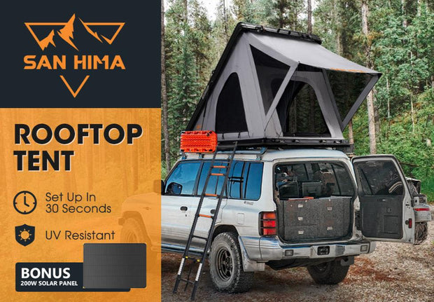 San Hima Kalbarri Roof Top Tent Hardshell With Roof Rack + 200W Solar Panel