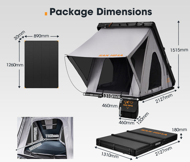 San Hima Kalbarri Roof Top Tent Hardshell With Roof Rack + 200W Solar Panel