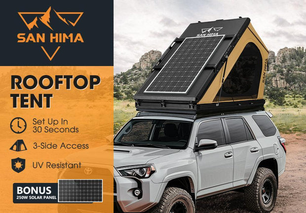 San Hima Kalbarri Gen 2 Roof Top Tent Hardshell Khaki + 250W Solar Panel