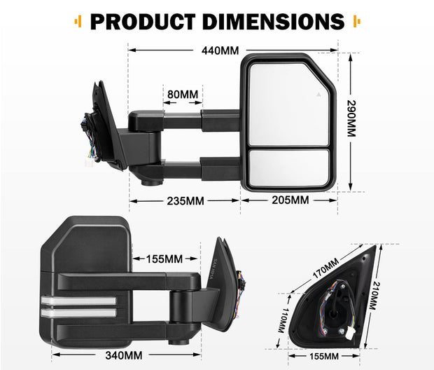 San Hima Extendable Towing Mirrors Gen2 for Isuzu MU-X MY2021-Current