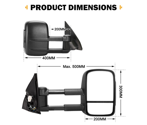 Towing Extendable Mirrors for Toyota Prado 150 Series Wagon 11/2009 – 2019