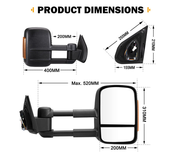 San Hima Extendable Towing Mirrors For Isuzu D-MAX DMAX 2021-Current