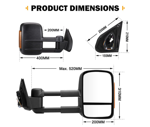 San Hima Extendable Towing Mirrors Gen1 For Isuzu D-MAX DMAX 2020/08-ON