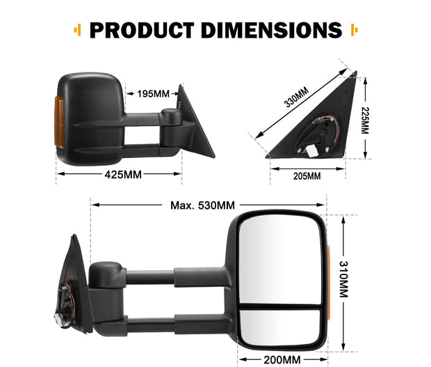 San Hima Pair Extendable Towing Mirrors For Nissan Patrol Y62 2013-Current