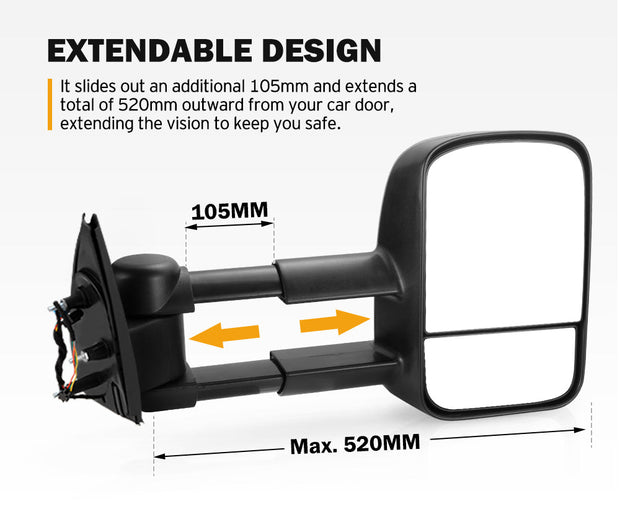 San Hima Pair Extendable Towing Mirrors For Volkswagen Amarok 2009-On