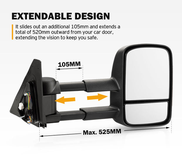 San Hima Pair Extendable Towing Mirrors For Mitsubishi Pajero 2001-2015