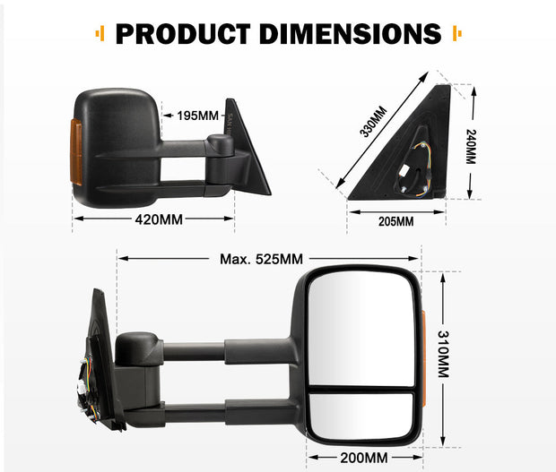 San Hima Pair Extendable Towing Mirrors For Mitsubishi Pajero 2001-2015