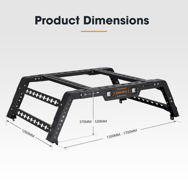 San Hima Universal Ute Tub Rack 3mm Powder Coated Steel Adjustable Height Width