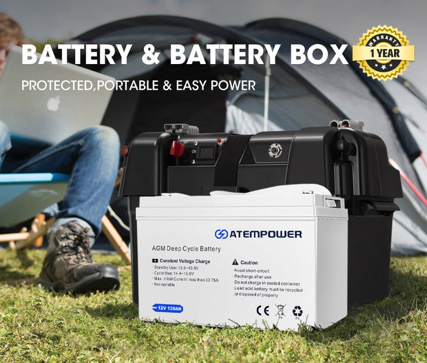 12V 135Ah AGM Deep Cycle Battery Portable Sealed Marine SLA Camping + Battery Box