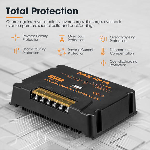 San Hima 20A MPPT Solar Charge Controller With Cable Regulator 12V/24V