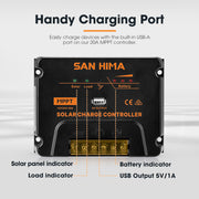 San Hima 20A MPPT Solar Charge Controller With Cable Regulator 12V/24V