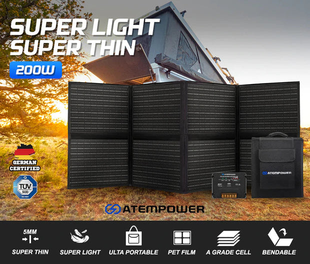 Atem Power 100AH Lithium Camping Package with 200w Solar Blanket