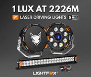 Lightfox 9" Osram Laser LED Driving Lights + 20" Dual Row LED Light Bar + Wiring Kit