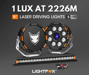 LIGHTFOX 9" Osram Laser LED Driving Lights + 20" Single Row LED Light Bar + Wiring Kit