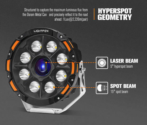 Lightfox 9 inch Osram Laser LED Driving Lights + 20 inch Single Row LED Light Bar + Wiring Kit
