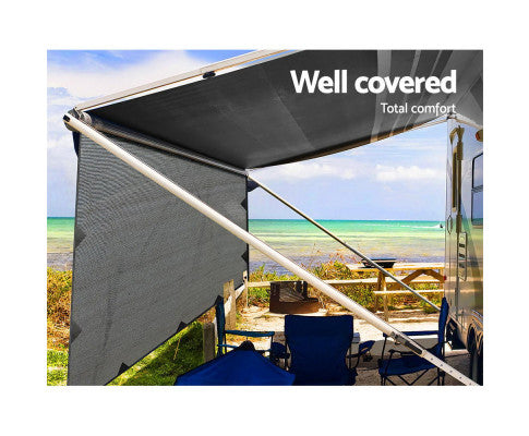 4.9M Caravan Privacy Screens 1.95m Roll Out Awning End Wall Side Sun Shade
