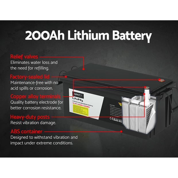 Giantz Lithium Iron Battery 200AH 12.8V LiFePO4