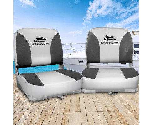 Seamanship Set of 2 Folding Swivel Boat Seats - Grey