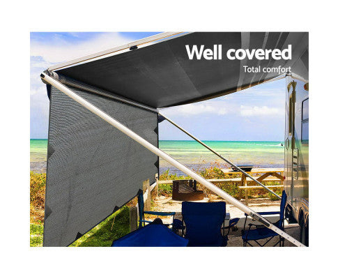 4.6M Caravan Privacy Screens 1.95m Roll Out Awning End Wall Side Sun Shade
