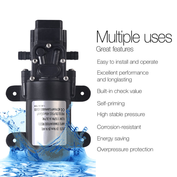 12V Portable Water Pressure Shower Pump 4.3LPM