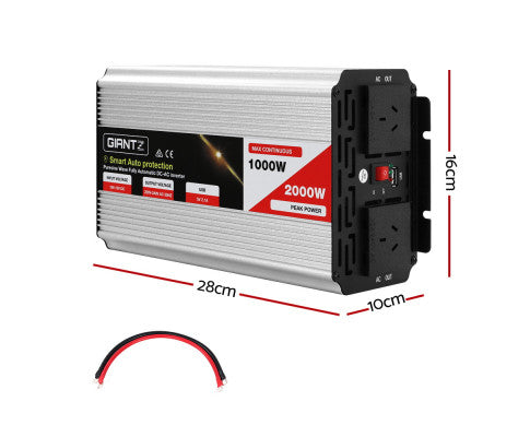 Giantz Power Inverter 1000W Pure Sine Wave 12V-240V