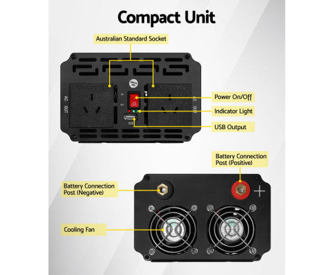 Giantz Power Inverter 1000W Pure Sine Wave 12V-240V