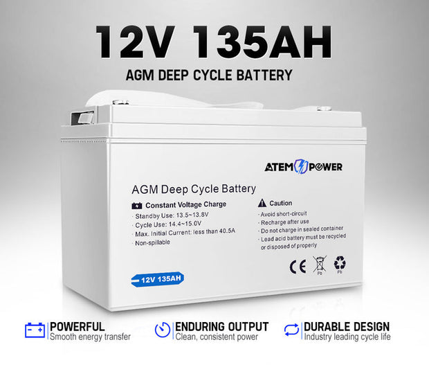 ATEM POWER 135Ah 12V AGM Deep Cycle Battery