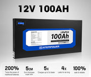 ATEMPOWER 12V 100Ah Slimline Lithium Battery LiFePO4