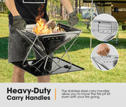 SAN HIMA Portable Fire Pit LARGE Size Folding Stainless Steel BBQ Grill