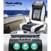 Set of 2 Folding Swivel Boat Seats - Grey & Black
