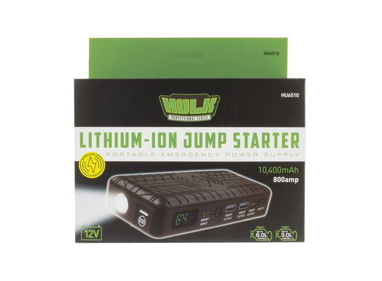 HULK LITHIUM-ION JUMP STARTER - 10,400MAH - 800 AMP