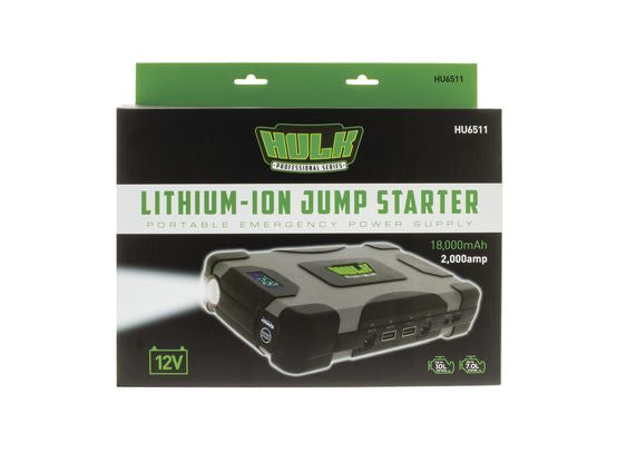 HULK LITHIUM-ION JUMP STARTER - 18,000MAH - 2,000 AMP
