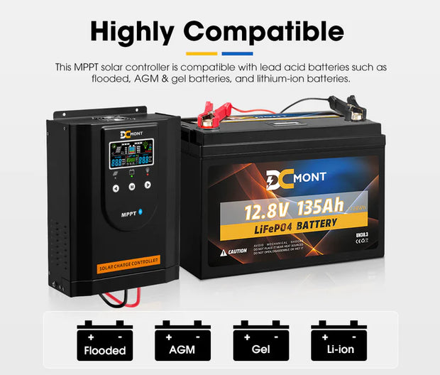 DC MONT 100Amp MPPT Solar Charge Controller 12V/24V/36V/48V Battery Regulator with Bluetooth