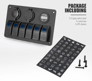 6 Gang Rocker Switch Panel ON-OFF Toggle Voltmeter 12V 24V